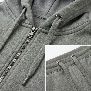 Ensemble de survêtement pour homme en molleton gris chiné avec sweat à capuche zippé et pantalon assorti, style décontracté et streetwear - Product Image 4