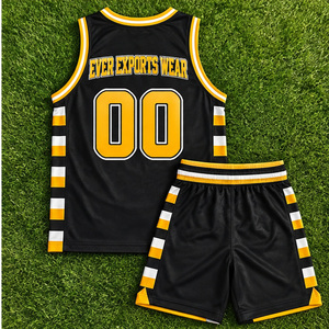 Ensemble de maillots de basket-ball en maille noire et jaune personnalisés pour hommes, uniforme sans manches respirant avec nom et numéro de l'équipe - Product Image 2