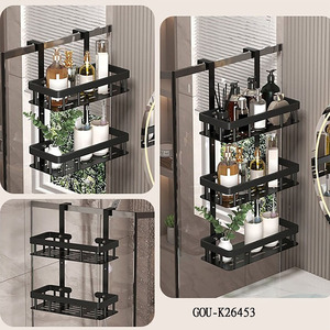 3-Tier Over-Door <b>Shower</b> Caddy Metal Storage <b>Rack</b> Hook Type Minimalist Design Black Color Durable for Bathroom Use - Product Image 3