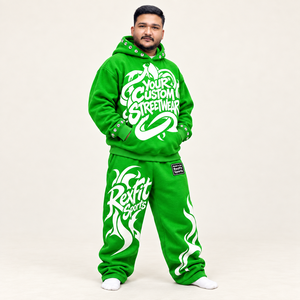 <b>Green</b> Hooded <b>Tracksuit</b> Set Custom Streetwear Print Sweatshirt Pants Autumn Wear <b>mens</b> set custom design OEM - Product Image 3