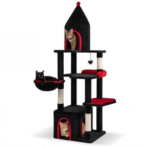 Torre per Gatti Gotica Nera e Rossa Alta 63 Pollici con 5 Livelli e Posti di Tiraggio in Sisal per Arrampicata - Product Image 1