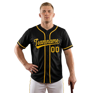 Camiseta de béisbol negra para hombre con nombre del equipo y número 00 sublimados, corte regular, manga corta, 100% poliéster. - Product Image 1