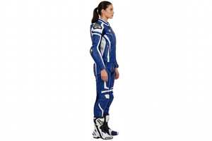 Traje de Motociclismo de Cuero Azul y Blanco para Mujer, Protección Completa para el Cuerpo - Product Image 3