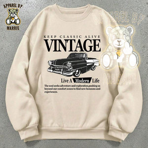 Sudadera de Felpa de Algodón Grueso Estilo Vintage para Hombre, Impresión de Logotipo Personalizada, Marca Privada OEM, Cuello Redondo, Venta al Por Mayor, Ropa Urbana - Product Image 1