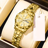 Montre couple Binbond B6632 6632 pour homme et femme, mouvement à quartz, acier inoxydable, étanche, double calendrier, aiguilles lumineuses