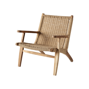 Sillón de Exterior Tropical para Terraza, Hecho a Mano con Madera de Teca Sólida y Tejido de Cuerda, Acabado Natural Duradero, Asiento Relajante para Resort - Product Image 1