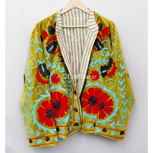 Veste en velours respirant brodée à la main, motif floral, style bohème, col mandarin, manches longues, écologique, printemps - Product Image 2