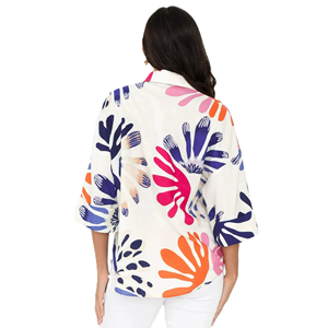 Camisa Holgada para Mujer y Blusa de Lino Teñido Liso - Camisa Hawaiana con Estampado Digital, Top Informal para Primavera, Otoño y Verano - Product Image 2