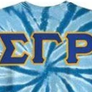 Camiseta Tie Dye Personalizada con Letras, Unisex, Manga Corta, Cuello Redondo, Diseño Gráfico, Lavado Espiral Azul, Estilo Casual, Letras Griegas, Universitaria - Product Image 3