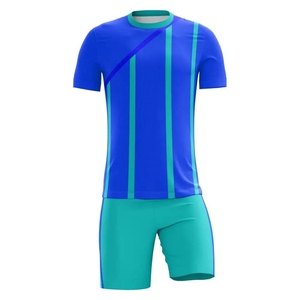 Conjunto de Camiseta y Pantalones Cortos de Fútbol para Hombre, Rayas Azul Verde, Sublimado, Absorbe la Humedad, Ajuste Atlético, Todas las Temporadas, Logotipo Personalizado, Servicio OEM - Product Image 1