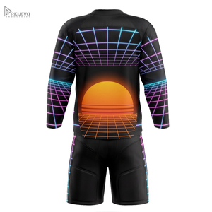 Uniforme de Hockey sobre Hielo Sublimado Personalizado de Alta Calidad, Conjunto de 2 Piezas, Estilo Outrun Vaporwave Wireframe Neon Sunset, Cintura Elástica, 100% - Product Image 3