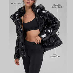 High Demand Women's <b>Cropped</b> <b>Puffer</b> <b>Jacket</b> Hooded Quilted Autumn Winter Coat Warm Insulated Fashion Custom Outerwear Adjustable - Product Image 2