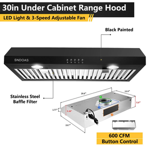 พัดลมดูดควันใต้ตู้ 30 นิ้ว สีดำเงิน พร้อมไฟ LED รุ่น 600C-F-M 3 ระดับความเร็ว ใหม่ - Product Image 2