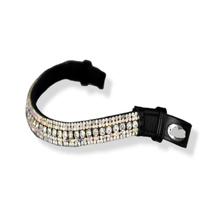 Diadema para caballo de cuero de búfalo negro grueso con forma de onda, con cristales transparentes blancos de 5 filas personalizados, brillantes y con efecto diamante. - Product Image 2