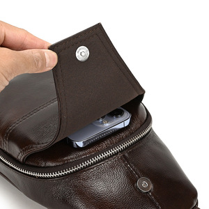 High Quality Vintage Travel First Layer Cowhide Leather Phone <b>Men's</b> Crossbody <b>Shoulder</b> Chest Sling <b>Bag</b> for <b>Men</b>. - Product Image 4