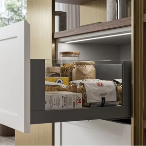 ลิ้นชักเฟอร์นิเจอร์ทันสมัยแบบยืดเต็ม ปิดแบบนุ่มนวล กระจกบาง โลหะ สำหรับกล่องลิ้นชัก ไฟ LED ผลิตในเวียดนาม สำหรับห้องครัว - Product Image 1