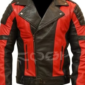 Chaqueta de Cuero Unisex Personalizada OEM, Negra y Roja, para Motociclistas, Fabricante - Product Image 3