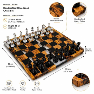 Jeu d'échecs de luxe haut de gamme fait main en bois et résine, pièces noires transparentes, emballage durable pour un jeu élégant - Product Image 4