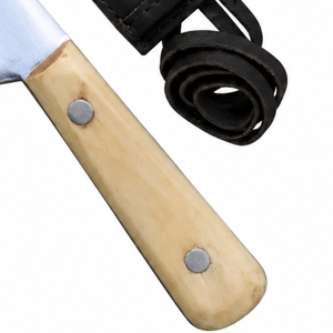 Cuchillos fijos con mango de marfil y hoja plateada, con funda de cuero marrón, bolster de latón, filo puntiagudo y cordón para colgar, para uso en exteriores. - Product Image 4
