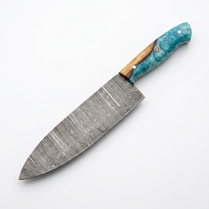 Cuchillo de Cocina Artesanal de Acero de Damasco con Hoja Fija y Mango de Resina de Madera, Cuchillo Culinario, Venta al por Mayor, Proveedor Directo de Fábrica - Product Image 1