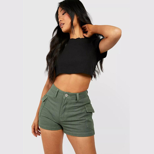Women's Summer High-Waisted Regulars Fit Cargo Shorts 100% Cotton Canvas Button Fly <b>Athletic</b> Hiking Cargo Shorts - Product Image 4