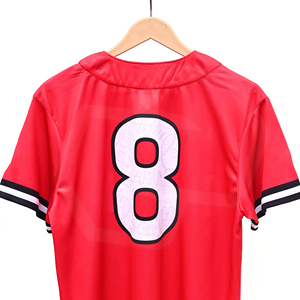 Camiseta de Béisbol Unisex al por Mayor, con Botones, Roja, de Poliéster Transpirable, con Botones en la Parte Delantera, Mangas con Rayas, Uniforme Deportivo para Adultos - Product Image 5