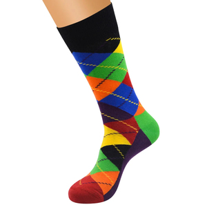 Chaussettes pour hommes à motif Argyle multicolores, tricotées, respirantes, pour un usage quotidien, style printemps, coupe classique - Product Image 2