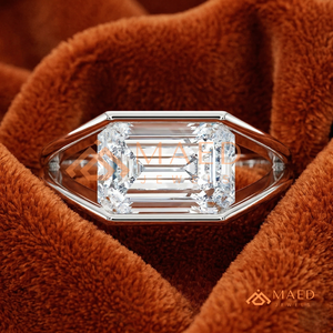 Elegant 925 Sterling <b>Silver</b> <b>Emerald</b> Cut Diamond Geometric Engagement <b>Ring</b> with Open Split Band for Women - Product Image 1