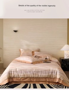 Juego de Edredón de 3 Piezas de Algodón a Rayas de Dos Tonos, Juego de Ropa de Cama Minimalista para el Hogar - Product Image 4