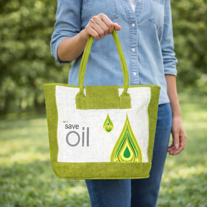Bolso de mano de yute natural estampado |   Bolsa de Compras Reutilizable Ecológica para Promoción |   Nueva llegada: Bolsa para guardar aceite R.D. - Product Image 3