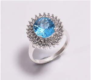 Anillo de Plata con Topacio Azul Natural, Anillo de Cóctel Elegante, Anillo de Piedra de Nacimiento de Diciembre, Joyería Artesanal con Piedras Preciosas, Estilo Vintage con Halo - Product Image 2