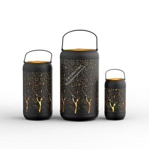 <b>Black</b> Iron <b>Lanterns</b> With Gold Tree Pattern Portable Home Decoration Candle Holders Set of 3 Christmas Custom Design <b>Lantern</b> Sets - Product Image 1