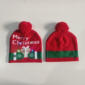 Bonnet en tricot unisexe avec visage de Père Noël lumineux à LED et pompon, chapeau de fête de Noël - Product Image 5