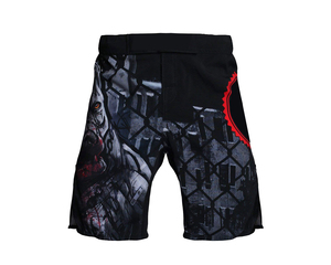 Pantalones Cortos Unisex para Artes Marciales Mixtas, Sublimados, de Secado Rápido, Corte Holgado, Diseño Negro y Rojo, 100% Poliéster, Estilo Muay Thai - Product Image 4