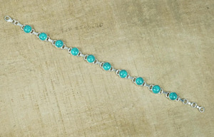 Blue Turquoise Round Gemstone Adjustable <b>Bracelet</b> - Product Image 2
