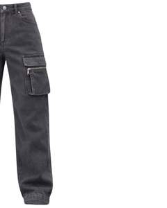 Vaqueros Cargo Grises Personalizados de Cintura Alta y Pierna Ancha con Bolsillos con Cremallera, Estilo Urbano, Pantalones Casuales Holgados para Mujer, OEM Personalizado - Product Image 4