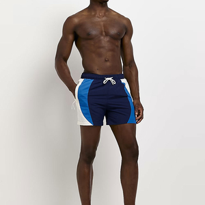 Short de bain pour homme à blocs de couleur, séchage rapide, avec cordon de serrage, taille mi-haute, rayures latérales et poches - Product Image 3