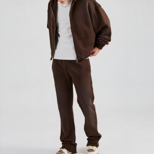 Conjunto de chándal vintage lavado para hombre con cremallera, chaqueta con capucha y pantalones de chándal de estilo urbano oversize, traje casual para correr con logo personalizado - Product Image 6