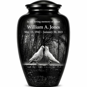 โกศบรรจุอัฐิสำหรับผู้ใหญ่ ลายพิราบขาวสวยงาม แบบกำหนดเองและสั่งทำพิเศษ พร้อมสติกเกอร์เคลือบเงา สำหรับใส่เถ้ากระดูกในพิธีศพ - Product Image 1