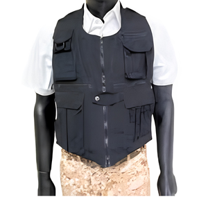 Gilet de safari tactique imperméable en softshell léger, respirant et durable en nylon kaki beige olive avec plusieurs fermetures éclair - Product Image 3