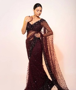 Indian Traditional Ethnic Partywear Saree Sequins Work Recycled Materials Latest Design for Wedding Occasion Festive Function - Product Image 1