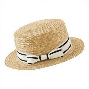 Chapeau de paille cloche d'été fait main avec motif à carreaux, fleur et nœud, idéal pour la plage et les voyages, vente en gros Hanoi ViettimeCraft - Product Image 1