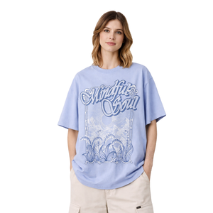 Camiseta Oversize de Algodón para Mujer con Estampado Gráfico 'Mindful Soul' Azul Cielo, Estilo Casual Urbano - Product Image 1