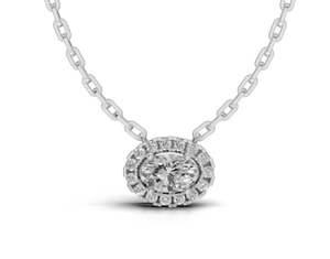 Pendentif Alessandra avec halo de diamants ovales de 0,650 carats cultivés en laboratoire, collier 16 pièces en or jaune, rose ou blanc 9K, 14K, 18K, cadeau de bijoux - Product Image 4