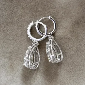 Pendientes de diamantes cultivados en laboratorio con corte de pera y marquesa de 2.2 quilates, E F VS1, oro blanco de 14K, joyería fina para mujer - Product Image 4