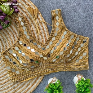 Gorgeous Looking Heavy Silk <b>with</b> Pearl-<b>Mirror</b>-<b>Crystal</b> Sleeveless Padded Blouse Collection Woman Fashion Exporter Indian Supplier - Product Image 1