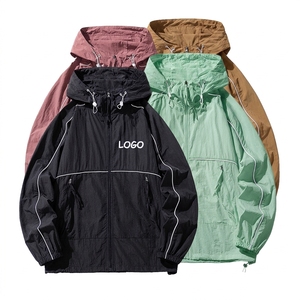 Wholesale Custom Coated Spring Casual Loose Light weight <b>Waterproof</b> Zipper <b>Sunscreen</b> Sports Hooded Jacket for Men - Product Image 5