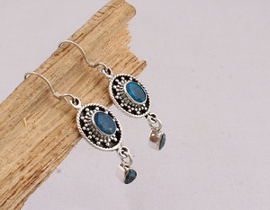 :925 <b>Sterling</b> <b>Silver</b> Natural Blue Topaz <b>Earrings</b> Handmade Swiss Blue Gemstone Jewelry Oval Cut Icy Blue <b>Dangle</b> <b>Earrings</b> - Product Image 5