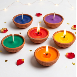 Artisanal Indian Clay Oil Lamps – Vibrant Sculptural Candle <b>Set</b> for Diwali & Meditation - Product Image 1