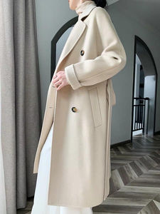 เสื้อโค้ทยาวผู้หญิงไซส์ใหญ่ ผ้าฝ้ายผสมขนสัตว์คุณภาพสูง ระบายอากาศได้ดี สำหรับฤดูใบไม้ร่วง ดีไซน์ปกปกเสื้อแบบปกคู่ ติดกระดุมสองแถว ทันสมัย - Product Image 2